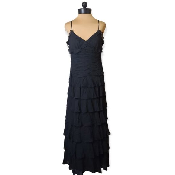 BCBGMaxAzria Black Silk Ruffled Gown Maxi Dress Size 2 - Picture 2 of 9
